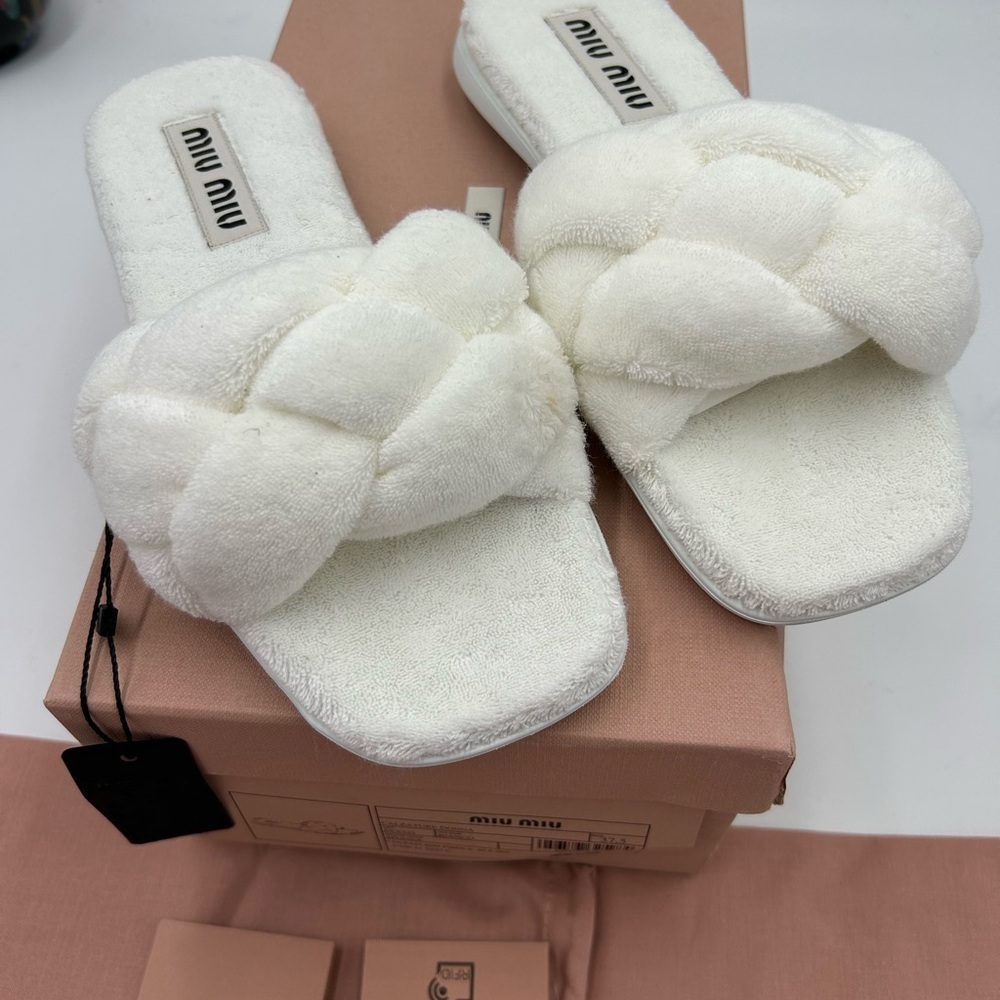 Women's Miu Miu Terry cloth slide sandals size 37.5 made in Italy - Picture 4 of 10